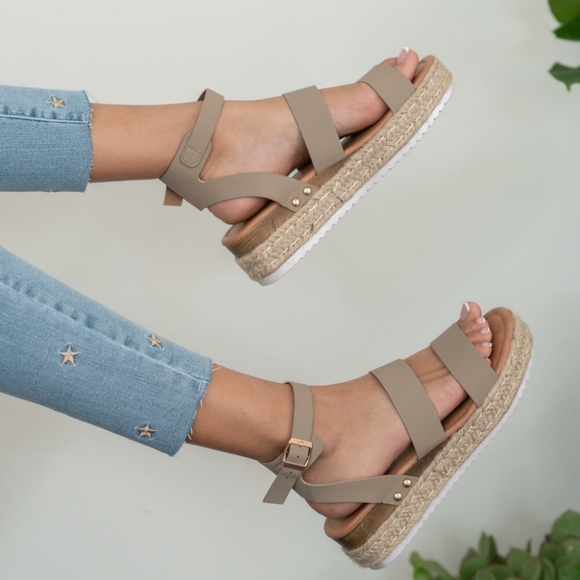 On the Doorstep Espadrille Platform Sandals in Taupe - Picture 3 of 5